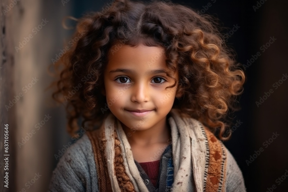 Portrait of a cute little girl with curly hair looking at camera Portrait of a cute little girl with curly hair looking at camera