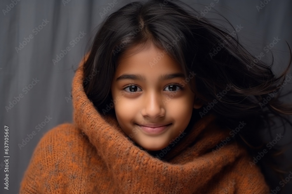 Portrait of a beautiful little girl in a warm sweater on a dark background Portrait of a beautiful little girl in a warm sweater on a dark background