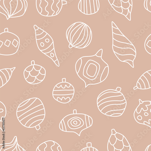 Vector seamless pattern with decoration balls. Cute design for Christmas wrappings, textile, wallpaper and backgrounds.
