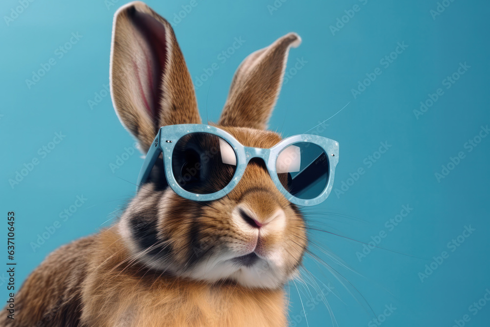 Cool rabbit posing in sunglasses against a yellow background, perfect for summer fashion. AI Generative. Cool rabbit posing in sunglasses against a yellow background, perfect for summer fashion. AI Generative.