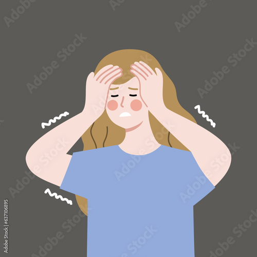 Scared Shaking Woman. Panic Disorder, mental health, psychological problem concept. Flat character vector design illustration.