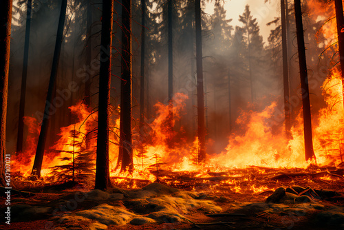 Large-scale forest. The forest is burning. Ecological disaster, natural cataclysm