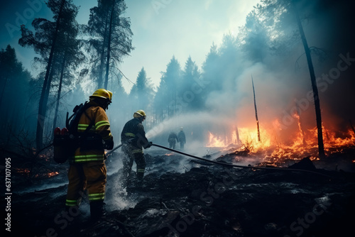 Fotomurale Firefighters are trying to put out a large-scale forest fire