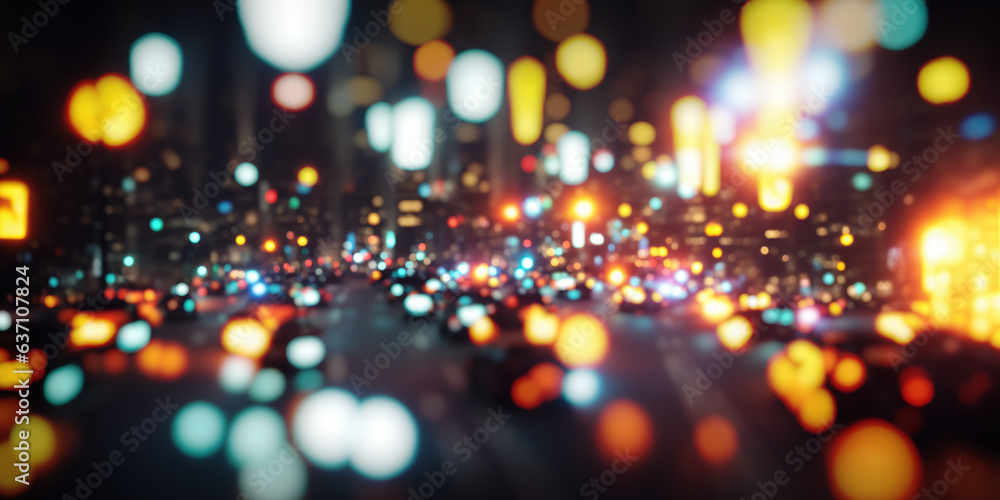 Vibrant Cityscape in Motion. Chaos of a city's rush hour as a multitude of cars fill the streets in colorful motion. traffic congestion,  blurred bokeh effect, hustle and bustle of urban living.