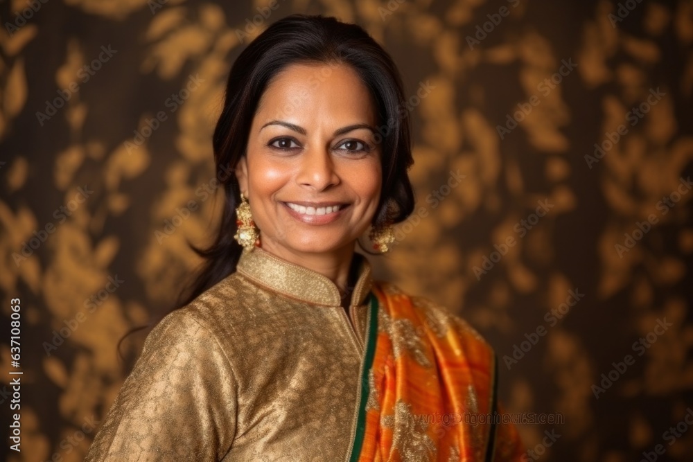 Fototapeta premium Portrait of a beautiful indian woman in traditional dress, looking at camera.