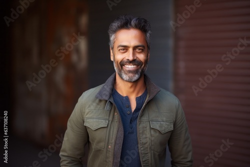 Portrait of a smiling middle-aged Indian man standing in the street