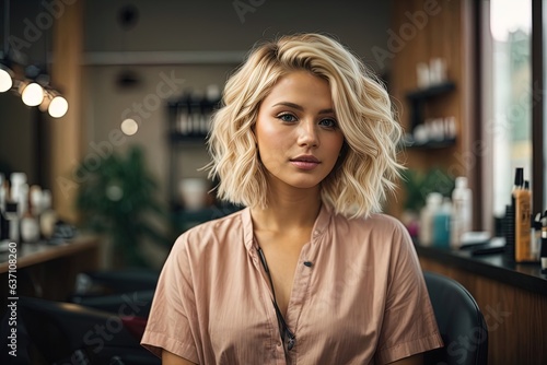 Beautiful blonde model woman in the hairdresser salon © jessaerons
