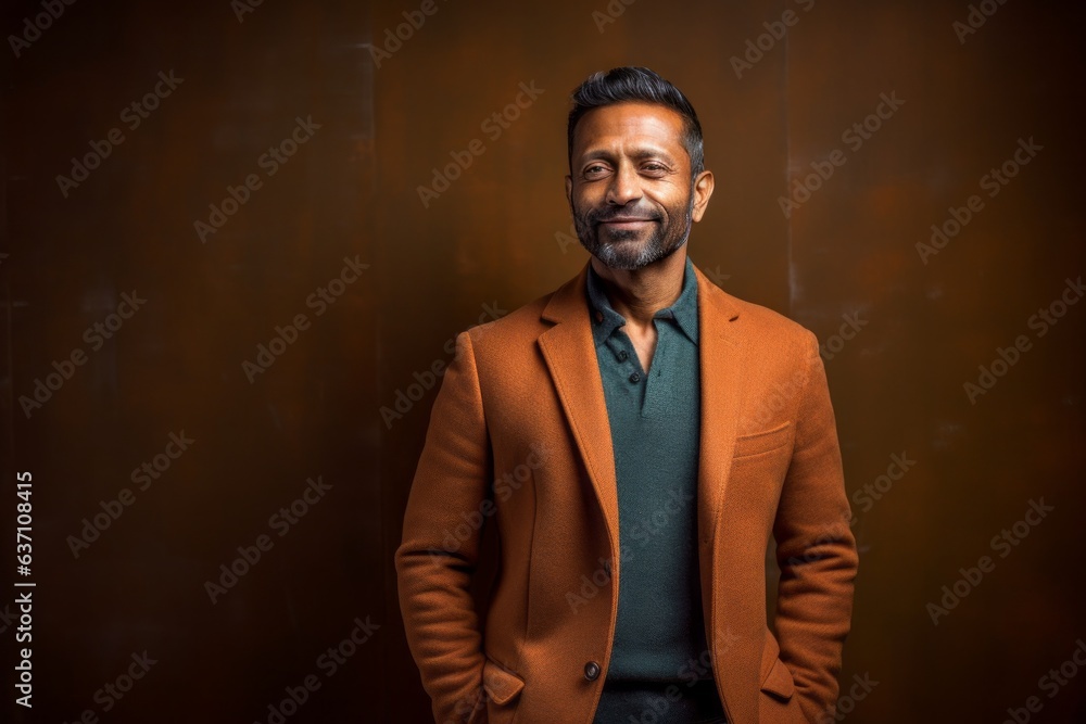 Obraz premium Portrait of a handsome Indian man wearing a coat and smiling at the camera