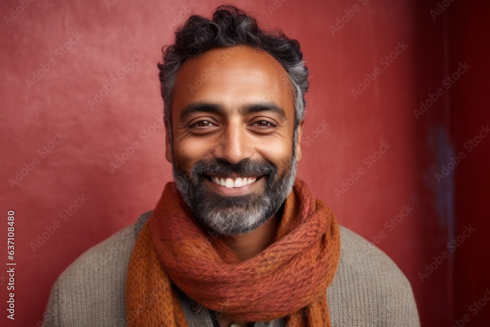Portrait of a bearded Indian man wearing scarf and looking at camera Portrait of a bearded Indian man wearing scarf and looking at camera