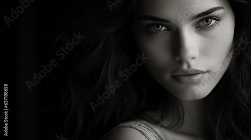 Face Portrait of beautiful woman in Black and White - AI Generated