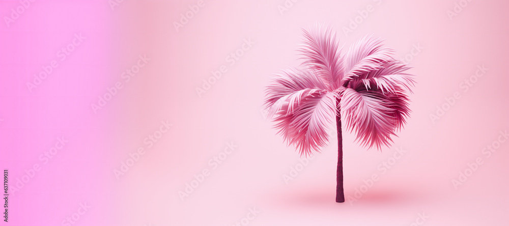 Pink Palm on Light Purple Background with Copy Space: Tropical and Aesthetic Concept