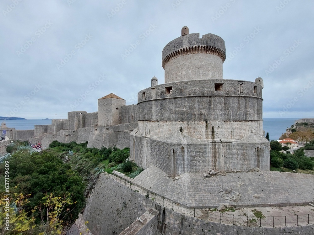 Cloudy sky over Dubrovnik City Walls on the seaside