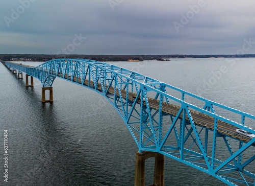 Aerial shot of the Robert O Norris bridge spanning the Rappahannock River in Virginia. photo