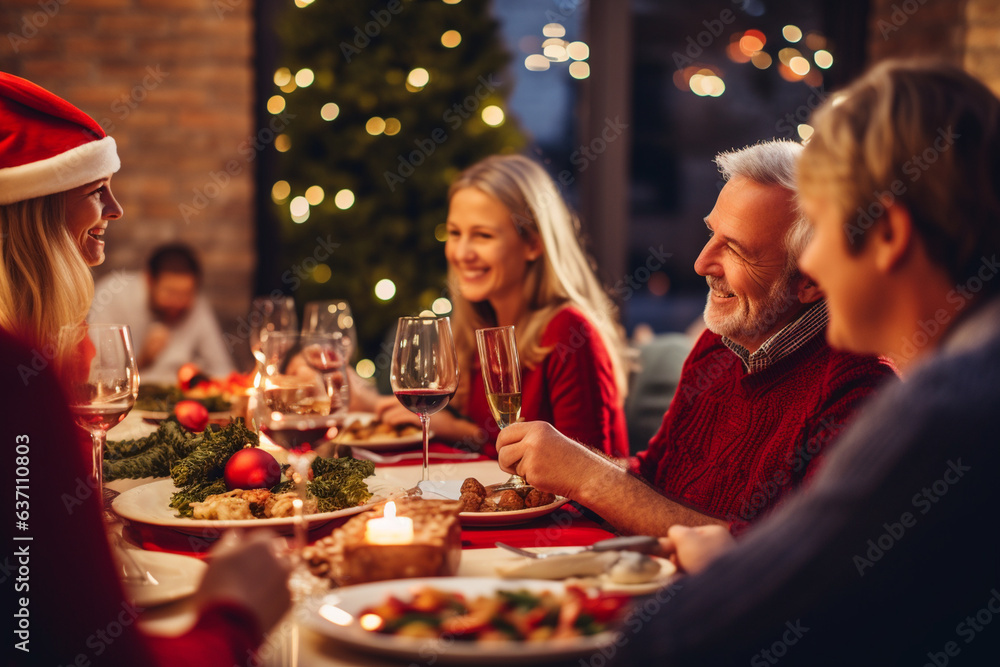 Family Gathering Around a Festive Table for Christmas Eve Dinner , Christmas Eve Family Gathering Around a Festive Table for Christmas Eve Dinner , Christmas Eve