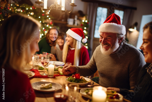 Family Gathering Around a Festive Table for Christmas Eve Dinner , Christmas Eve