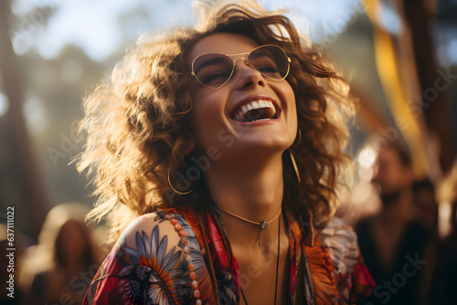 Portrait of a young woman having fun at a summer music festival concert © Gonzalo