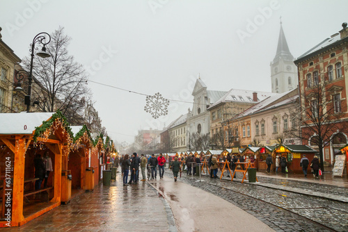 Obraz na plátně Holiday cityscape - view of the Christmas Market in the center of Kosice, Slovak