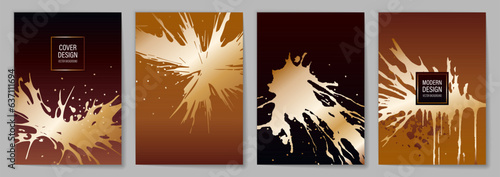 Set of modern covers with golden brush strokes.