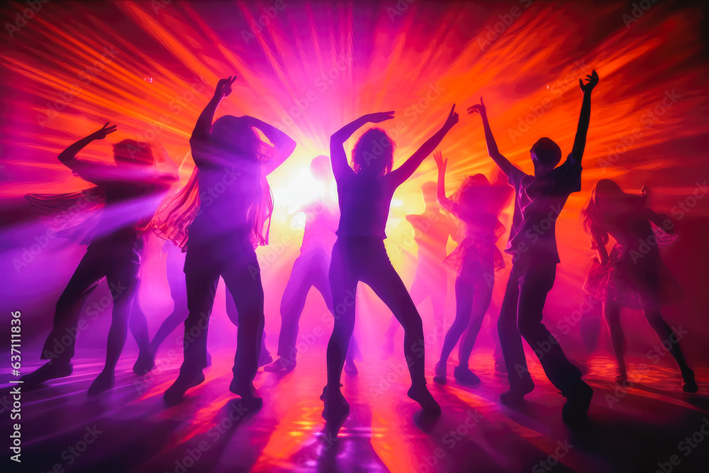 Illustration of friends dancing in a club, having fun with friends on a night out, night club life.