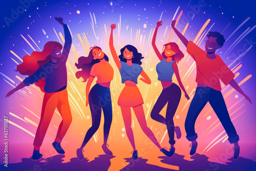 Illustration of friends dancing in a club  having fun with friends on a night out  night club life.