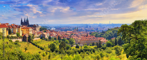 Vászonkép Summer cityscape, panorama, banner - view of the Hradcany historical district of