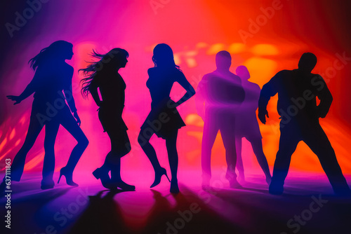 Illustration of friends dancing in a club, having fun with friends on a night out, night club life.