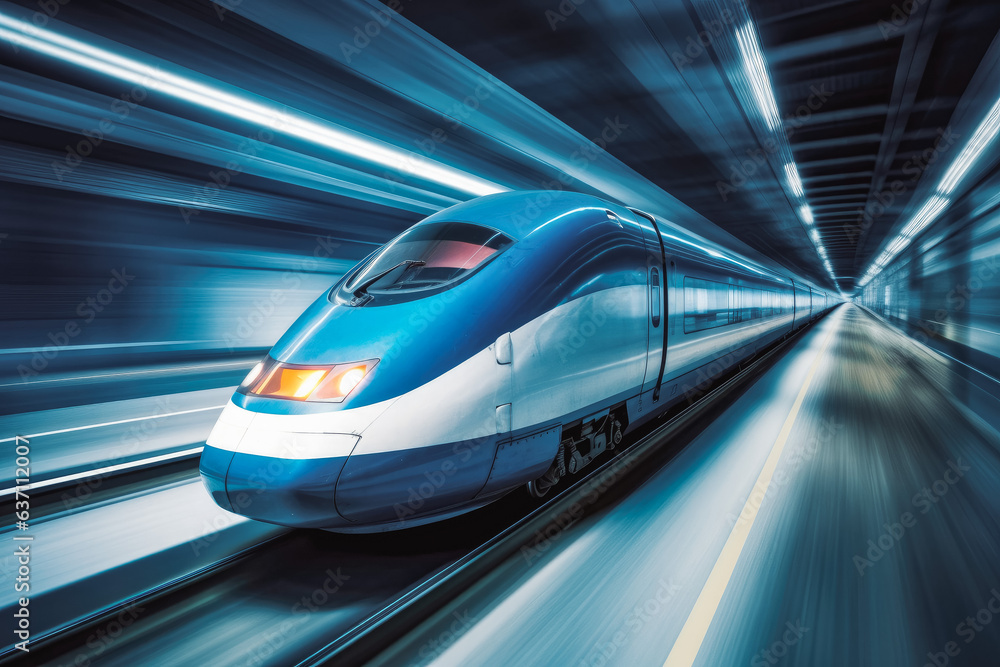 Shot of ultra fast modern train driving to his destination, fastest public transport.