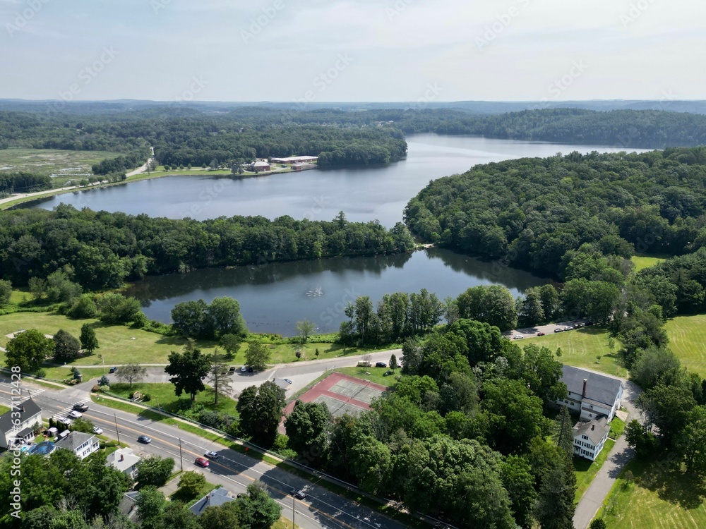 Aerial view of the Kenoza Lake area in Haverhill, Massachusetts