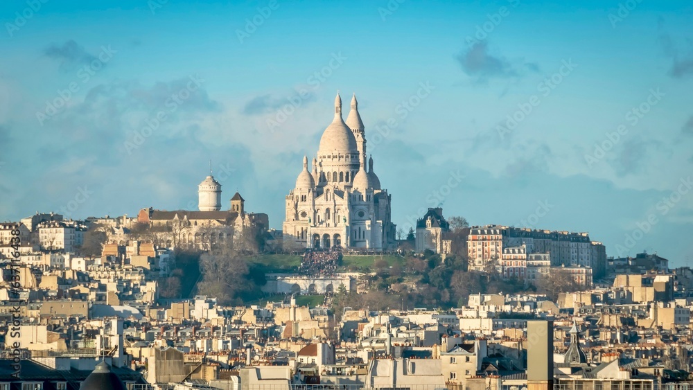 Basilica of the Sacred Heart of Paris overlooking the stunningly beautiful city in France