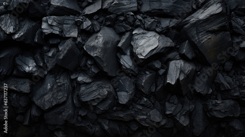 Huge pieces of coal stones as a common texture. Black sharp coal stones