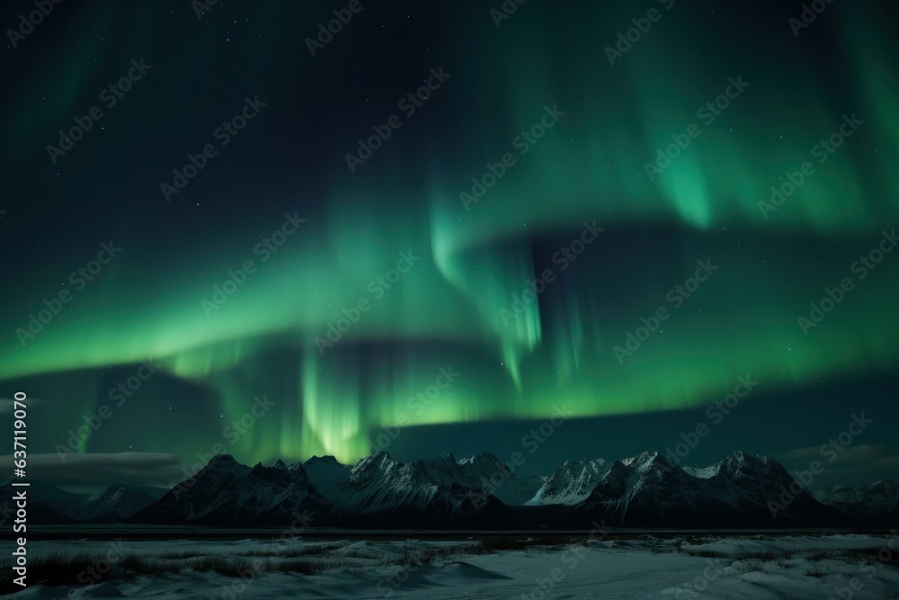 A mesmerizing display of green and purple aurora borealis dancing in the night sky
