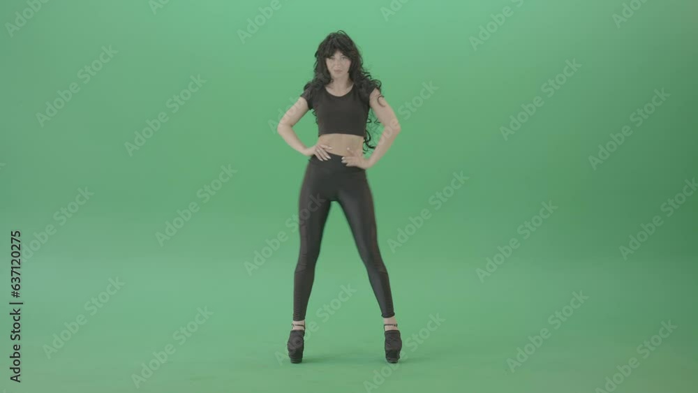 Black Hair girl on green screen waving hips posing sexy 4K Video Footage Black Hair girl on green screen waving hips posing sexy 4K Video Footage