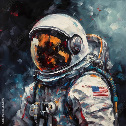 AI generated illustration of an oil painting depicting an astronaut in the galaxy