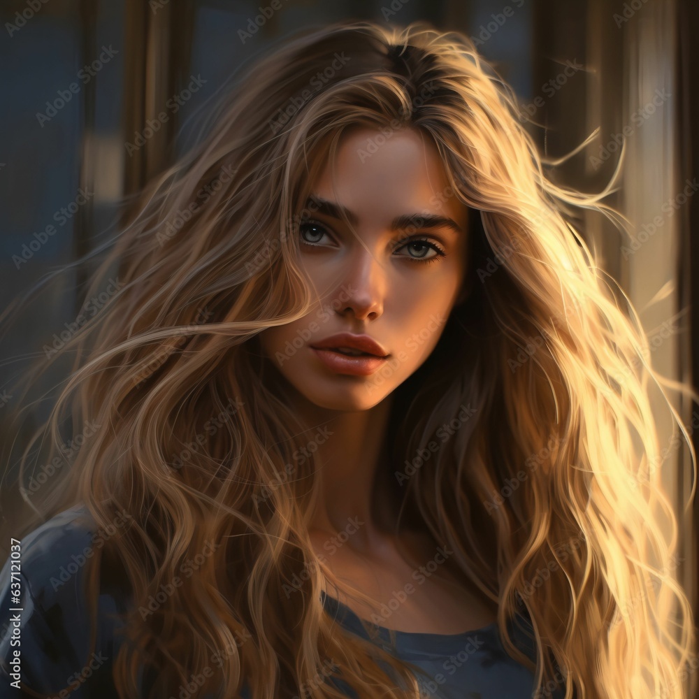a beautiful young woman with long, flowing hair looking into the camera with a soft expression a beautiful young woman with long, flowing hair looking into the camera with a soft expression