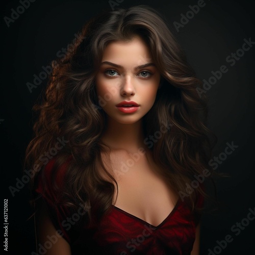 a beautiful young woman with long, flowing hair looking into the camera with a soft expression