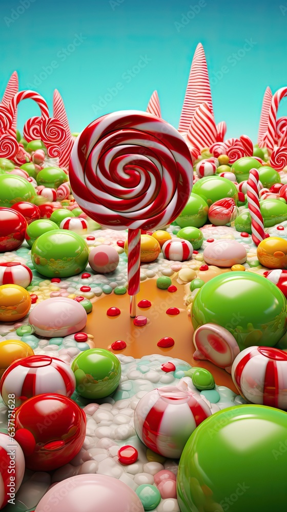 Сandy land, colorfoul vibrant green and red candies
