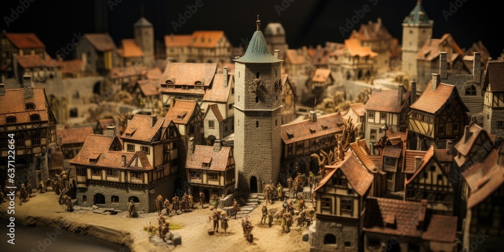 illustration of a diorama of a tiny medieval city, generative AI