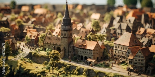 illustration of a diorama of a tiny medieval city, generative AI photo