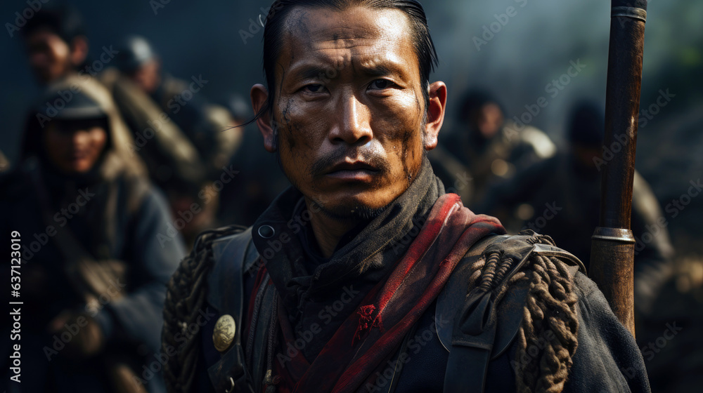 Nepali Gurkha soldier in uniform holding a khukuri knife, possibly at a training camp.