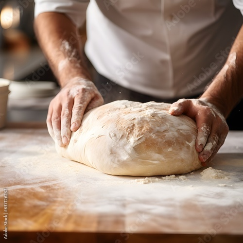 Baker is rolling hands in flour, kneading dough for pies, pizza and pasta food meal restaurant © Peffy's Photography