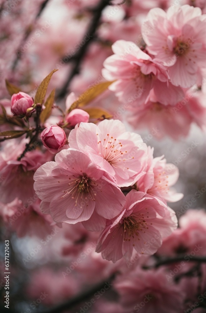Photo of a blooming pink flower tree in a garden