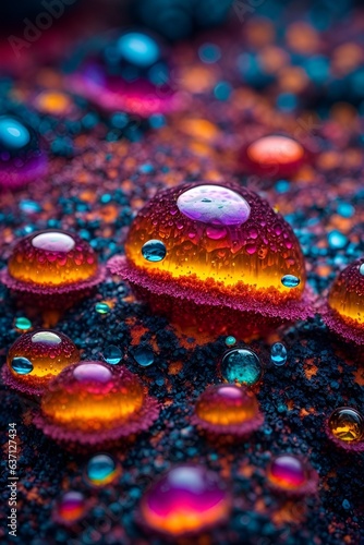 Photo of water droplets glistening on a surface