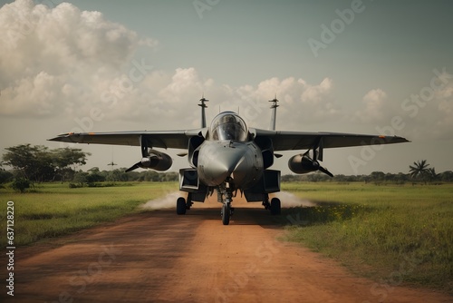 Photo of a fighter jet parked on a dusty road © Usman
