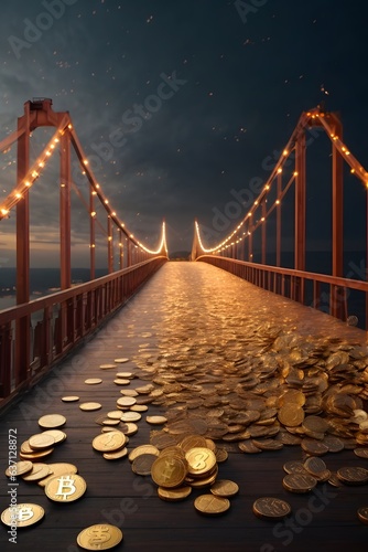 Photo of a bridge adorned with a shimmering display of gold coins photo