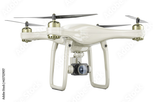 White Drone, closeup, 3D rendering isolated on transparent background