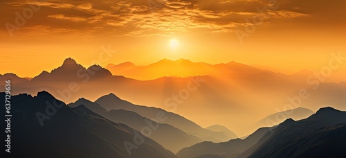 silhouette of sunrise over mountain peaks Generative AI