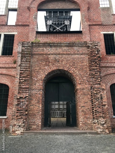 Brick entrance of C-mine, old coal mine in Genk