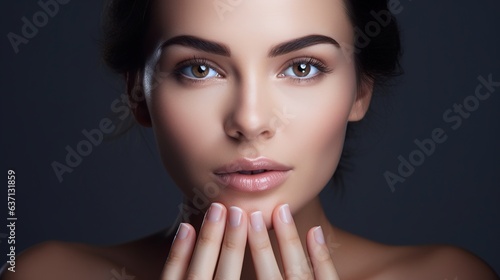 Bautiful Woman Portrait with Natural Glamour and Clean Makeup in Close-up Studio Shot photo