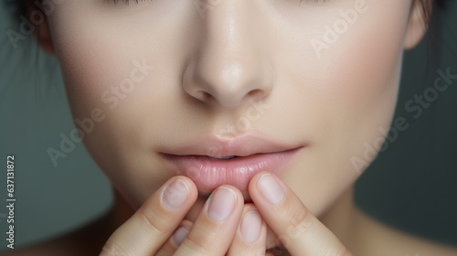 Bautiful Woman Portrait with Natural Glamour and Clean Makeup in Close-up Studio Shot photo