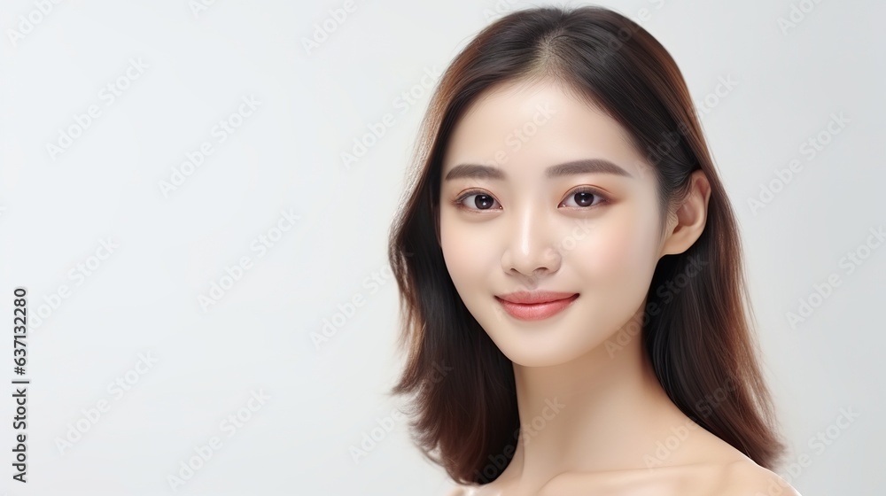 Smiling woman with natural beauty in a close-up studio portrait Smiling woman with natural beauty in a close-up studio portrait